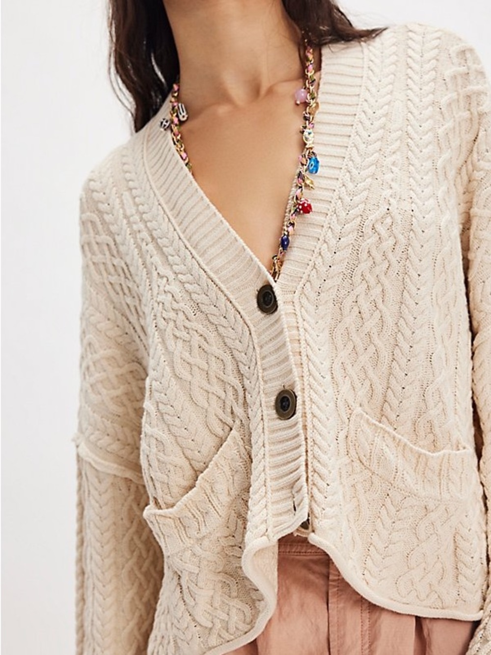 Free People Cream Washed Ashore cardi